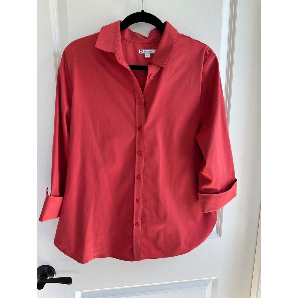 Chico's No-Iron Stretch Blouse Coral Zinnia Chico’s 2 (Large / US 12)